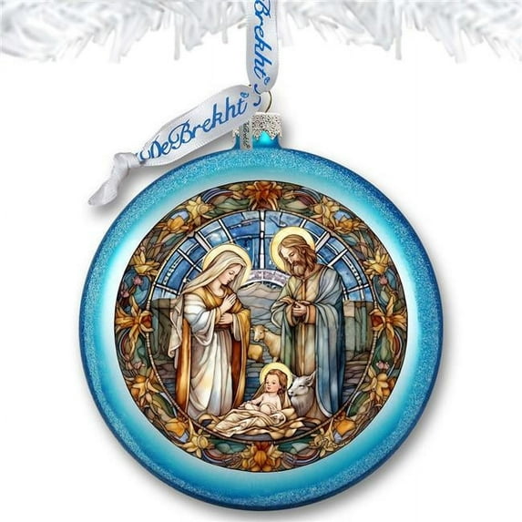 Designocracy 73567C 3 x 3.5 in. A Blessed Gathering Holy Family Nativity Ball Glass Ornament Nativity Holiday Decor