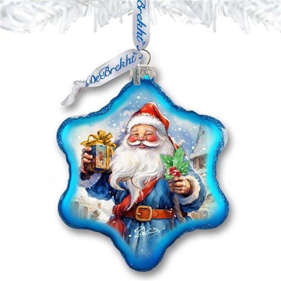 Designocracy 754-044 4 x 3.5 in. Gift for Santa Snowflake Glass Ornament Christmas Santa Snowman Decor