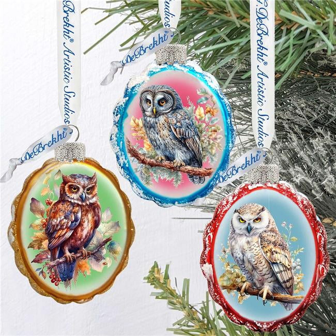 Handcrafted Mercury Glass Owl Ornaments Set of 3