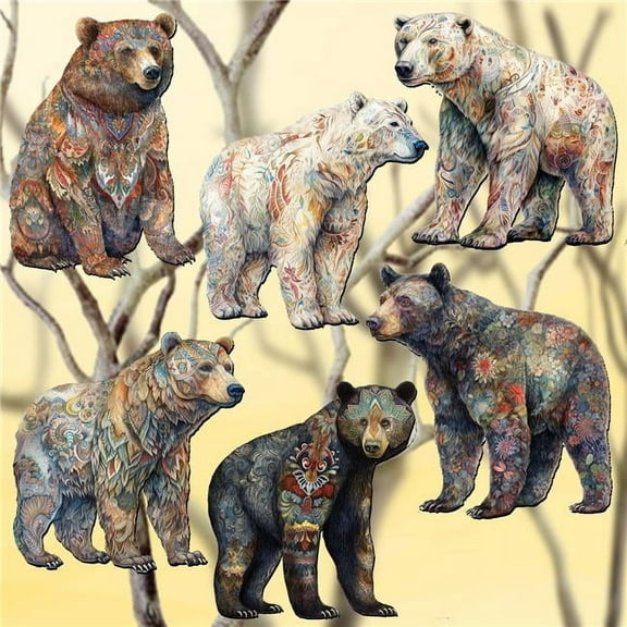 Designocracy 8090106C-S6 2 x 2 x 0.25 in. Bear Parade Holiday Wooden Clip-on Ornaments, Set of 6