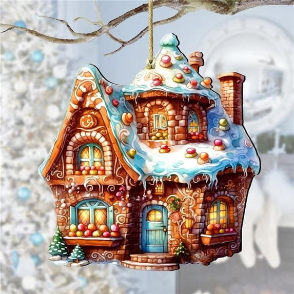 Designocracy 8100191-2 5 x 5.5 x 0.25 in. Gingerbread House Wooden Christmas Decor Ornaments