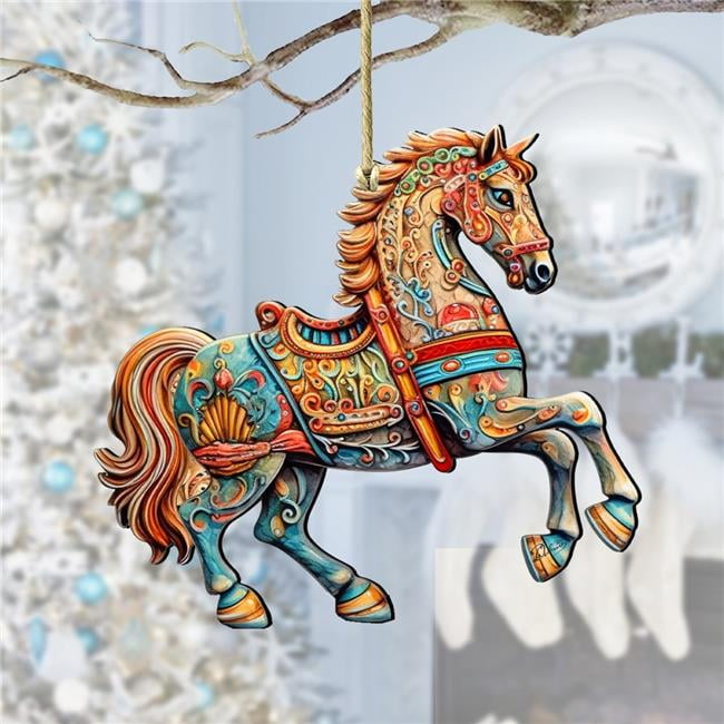 Handcrafted Birch Plywood Carousel Horse Christmas Ornament