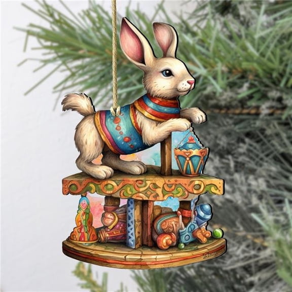 Designocracy 8100195S3 5 x 5.5 x 0.25 in. Carousel Bunnies Wooden Christmas Decor Ornaments, Set of 3