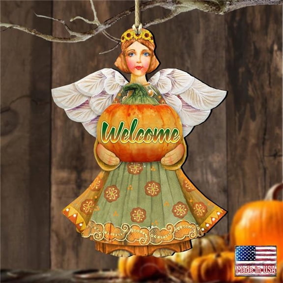 Designocracy 8155232-2-S2 5 x 5.5 in. Fall Angel Wooden Fall Ornaments - Set of 2