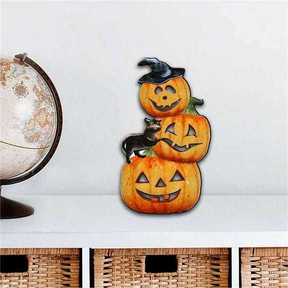 Designocracy 8158415M 12 x 9 in. Scary Pumpkins Halloween Outdoor Decor Large Ornaments