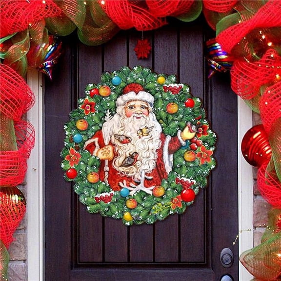 Santa Wreath with Birds Door Hanger, Door Decor by G. DeBrekht | Christmas Santa Snowman Decor - 8185320H