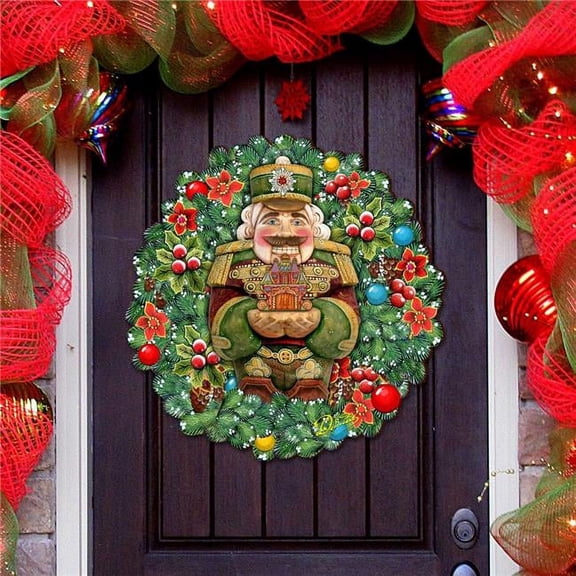 Nutcracker's Wreath Gift Holiday Door Hanger, Door Decor by G. DeBrekht | Christmas Decor - 8185321H