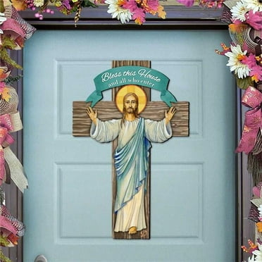 Designocracy 8191166H 24 x 18 in. Holiday Wooden DJesus Cross Wall Door Decor