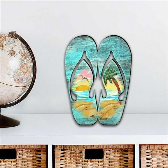 Designocracy 8198523M 12 x 9 in. Rustic Flip Flops Coastal Outdoor Decor Large Ornaments