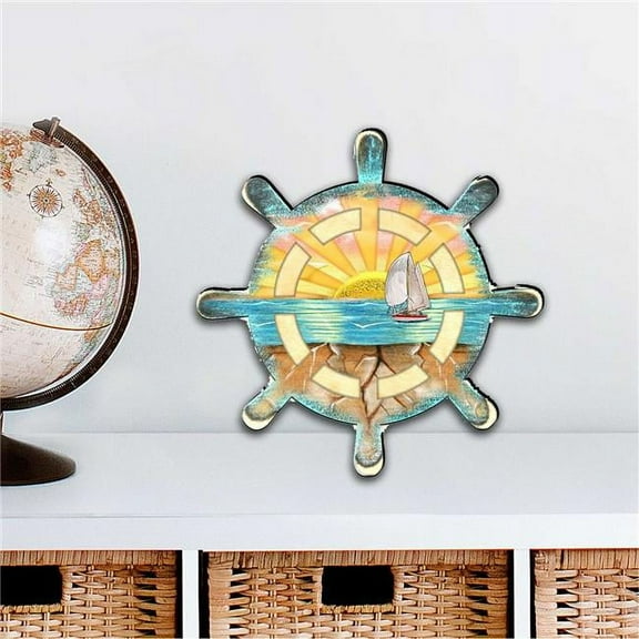 Designocracy 8198536M 12 x 9 in. Captains Wheel Coastal Outdoor Decor Large Ornaments