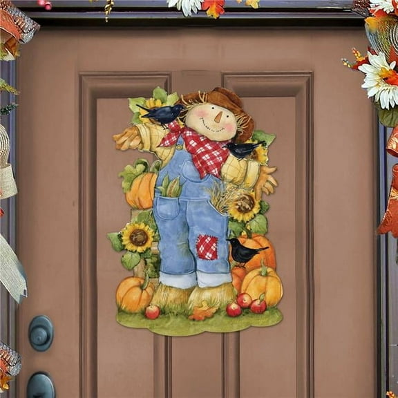 Front Door Fall Decoration Harvest Scarecrow Sign - Cornucopia - Rustic Handmade Gift Autumn Adornment by Susan Winget - 8471211H-SW