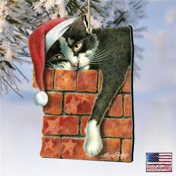 Designocracy 8512062-LS-S2 5 x 5.5 in. Peeking Tom Santa Cat Wooden Ornaments - Set of 2