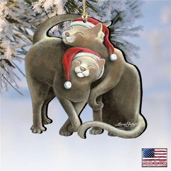 Designocracy 8512068-LS-S2 5 x 5.5 in. Star Crossed Santa Cat Wooden Ornaments - Set of 2
