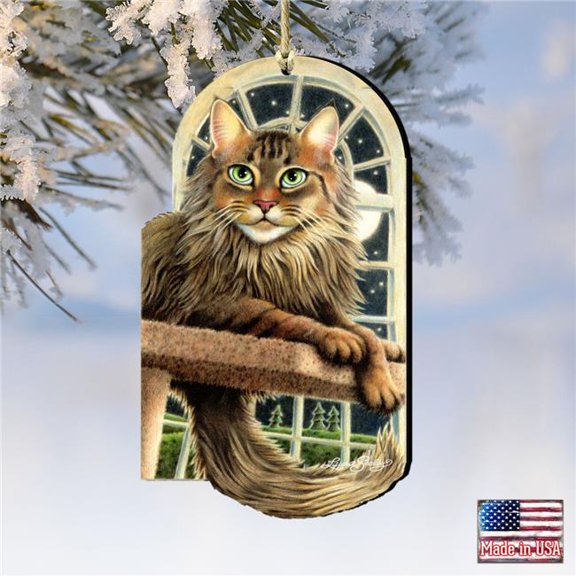 Designocracy 8512070-LS-S2 5 x 5.5 in. Stargazer Green Cat Wooden Ornaments - Set of 2