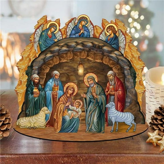 Orthodox Nativity Scene with Angels Decorative Village Eco Wood Set by G. Debrekht Nativity Holiday Decor - 852762