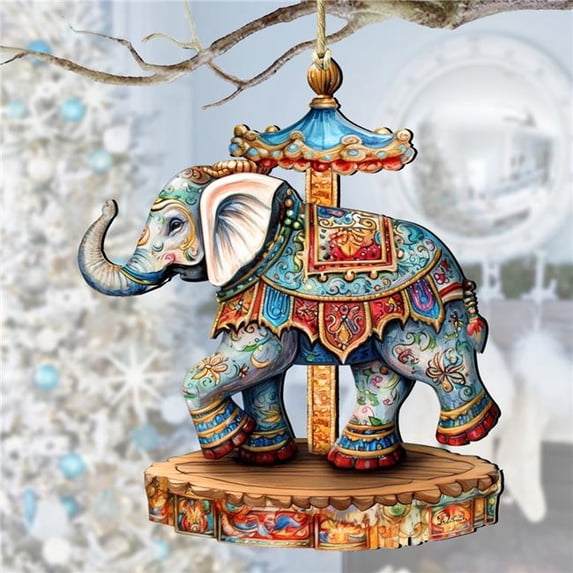 Designocracy 8611029-2 5 x 5.5 x 0.25 in. Carousel Elephant Wooden Christmas Decor Ornaments