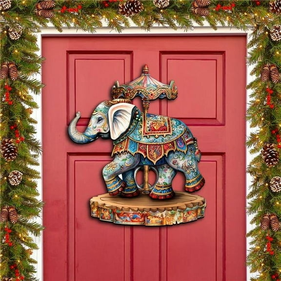 Designocracy 8611029-2H 24 x 18 in. Carousel Elephant Holiday Christmas Door Decor