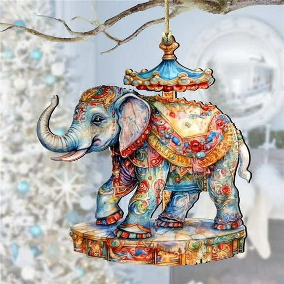 Designocracy 8611029 5 x 5.5 x 0.25 in. Carousel Elephant Wooden Christmas Decor Ornaments