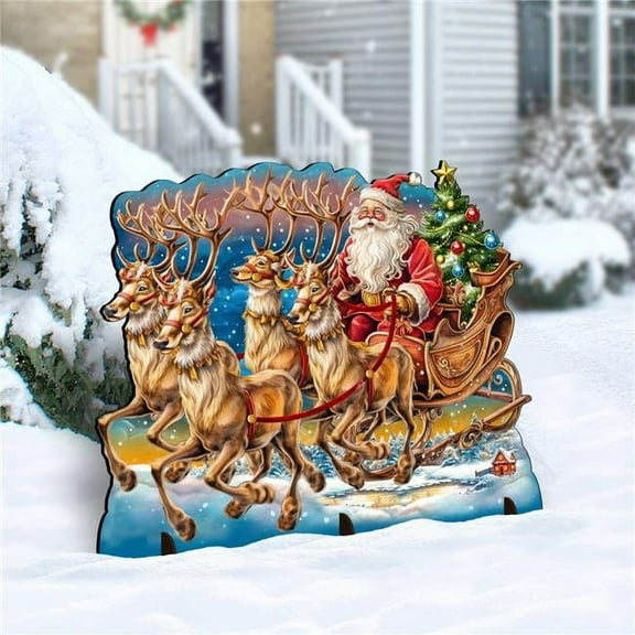 Designocracy 8611037F 32 x 26 in. Santa in Sleigh Outdoor Christmas Santa Snowman Decor