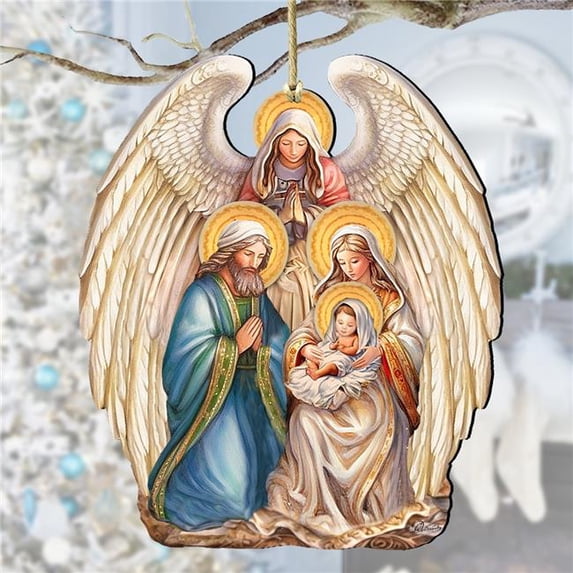 Designocracy 8611056 5 x 5.5 x 0.25 in. Nativity with Angel Wooden Christmas Decor Ornaments
