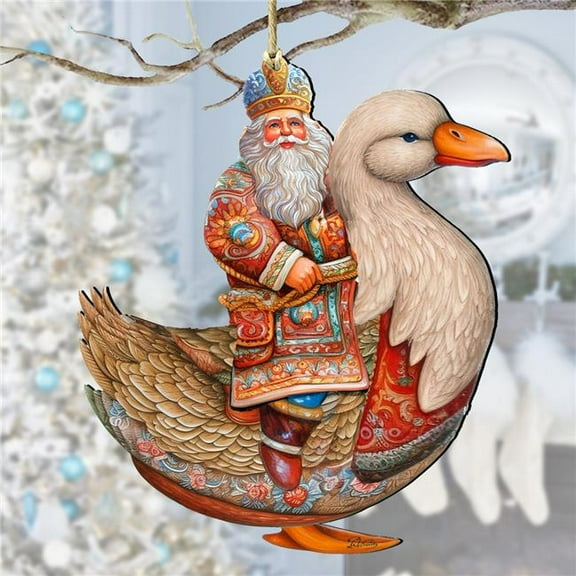 Designocracy 8611063 5 x 5.5 x 0.25 in. Charming Santa on Goose Wooden Christmas Santa Snowman Decor Ornaments