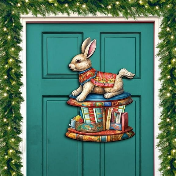 Designocracy 8611085H 24 x 18 in. Carousel Bunny with Books Holiday Christmas Door Decor