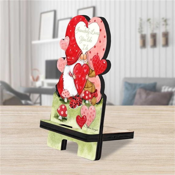 Designocracy 892034-SW 6 x 3 x 3 in. Gnome Buddy Love Cell Phone Stand Family Decor with Wood Mobile Holder Organizer