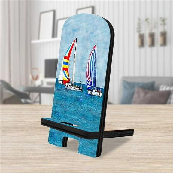Designocracy 892042 6 x 3 x 3 in. Sail Boats Cell Phone Stand Coastal Decor with Wood Mobile Holder Organizer