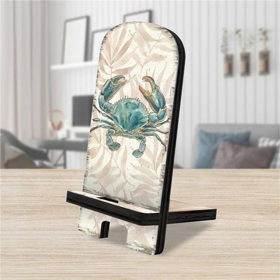 Designocracy 892046 6 x 3 x 3 in. Vintage Crab Coastal Cell Phone Stand with Wood Mobile Holder Organizer
