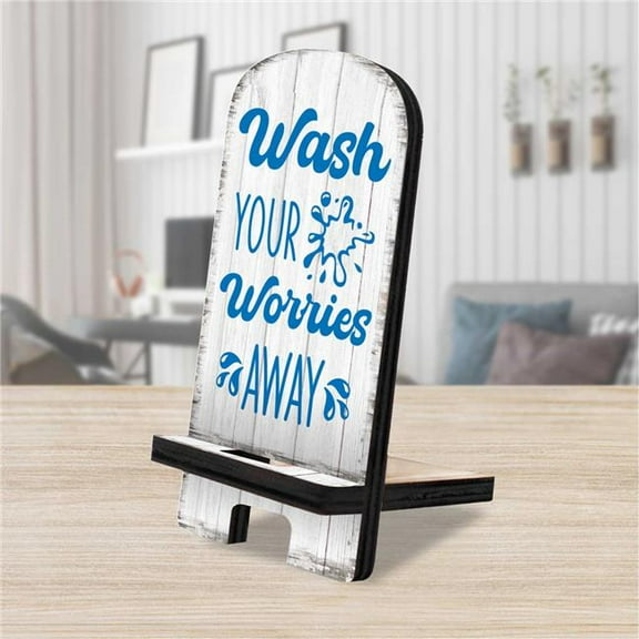 Designocracy 892065 6 x 3 x 3 in. Worries Away Cell Phone Stand Family Decor with Wood Mobile Holder Organizer