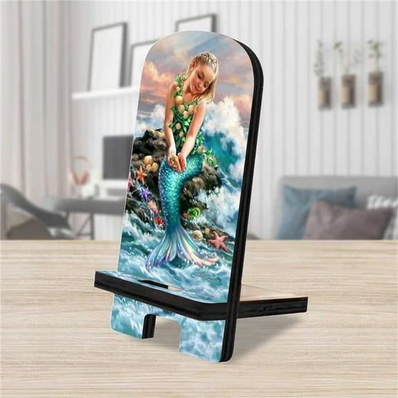 Designocracy 892074-DG 6 x 3 x 3 in. Mermaiden Princess of Sea Coastal Cell Phone Stand with Wood Mobile Holder Organizer