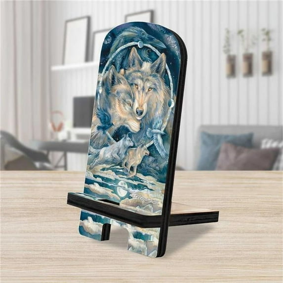 Designocracy 892091-JB 6 x 3 x 3 in. In Spirit I Am Free Wolves Ravens Cell Phone Stand with Wood Mobile Holder Organizer