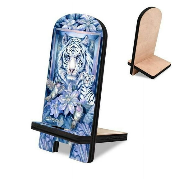 Designocracy 892096-JB 6 x 3 x 3 in. Tiger in the Garden Cell Phone Stand Wildlife Decor with Wood Mobile Holder Organizer