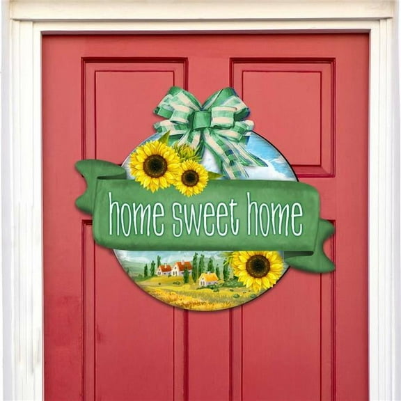 Designocracy 933104H 18 x 18 in. Home Sweet Home Wreath Welcome Sign Holiday Wooden Door Hanger