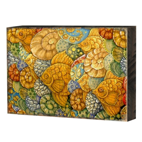 Designocracy 95018-18 Patterned Rustic Wooden Block Design Graphic Art