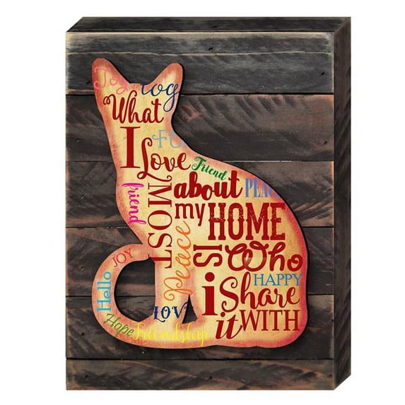 Designocracy 98113W-18 Spring Cat on Rustic Wooden Block Wall Decor
