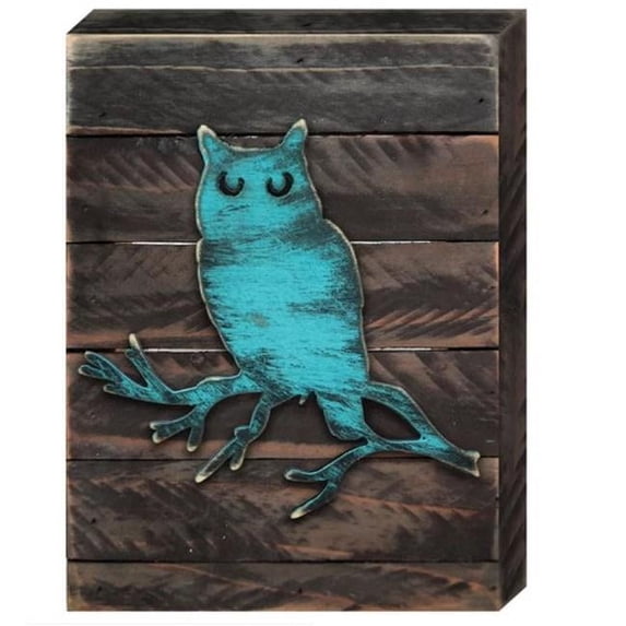 Designocracy 982152-08 Owl Rustic Wooden Art on Board Wall Decor