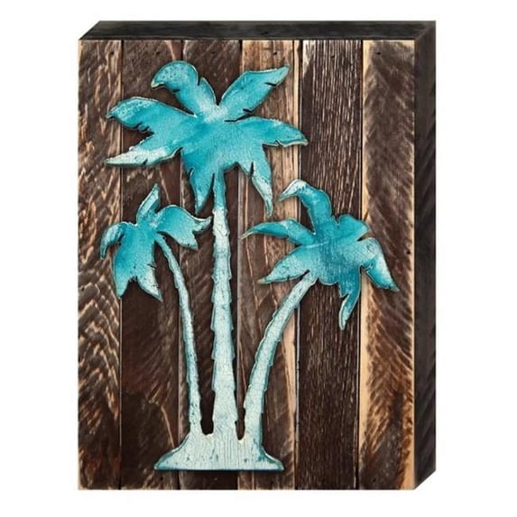 Designocracy 98415-18 Vintage Tropical Island Palm Tree Art on Board Wall Decor