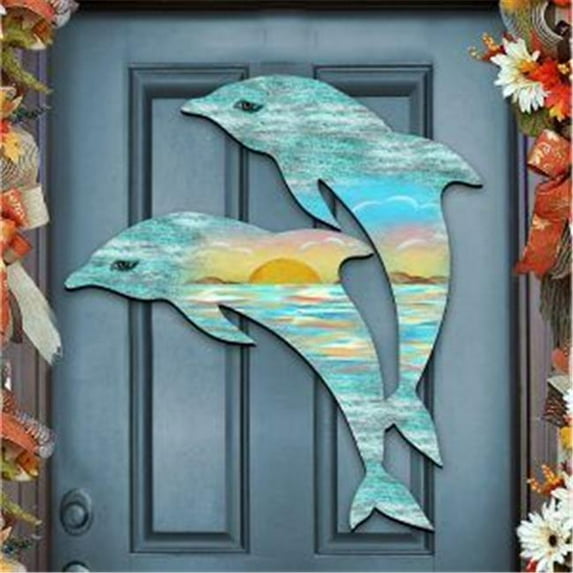 Designocracy 98519-12 Dolphins Love Art on Board Wall Decor Wood