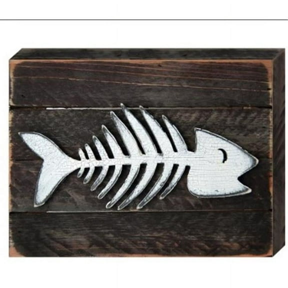 Designocracy 98528-08 Vintage Fish Skeleton Art on Board Wall Decor