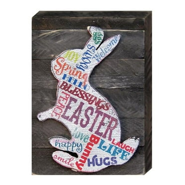 Designocracy 98717-12 Easter Bunny Quotes Rustic Textual Art on Board Wall Decor