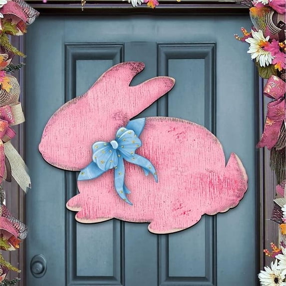 Designocracy 987211H 24 x 18 in. Pink Bunny Rabbit Easter Door Decor
