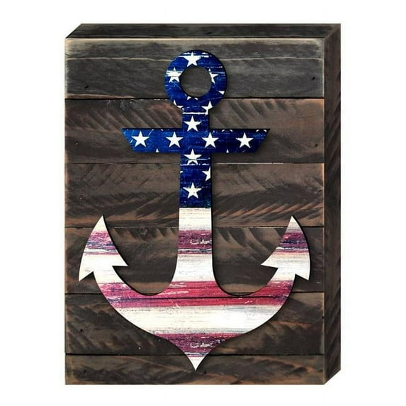 Designocracy 98913-08 Patriotic Anchor Home of the Brave Quote Americana Art on Board Wall Decor