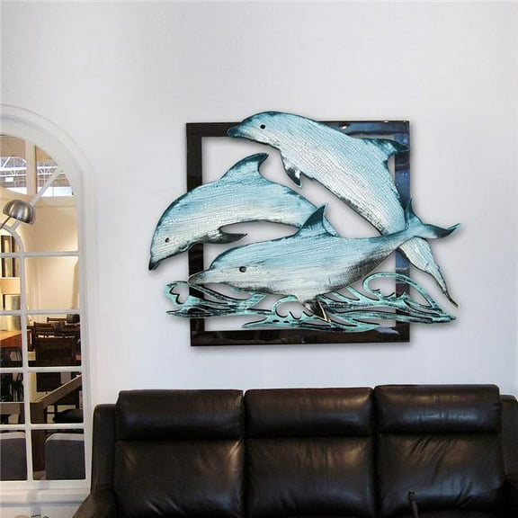 Designocracy G98519S3-36 Dolphin Pod in Frame Rustic Wooden Art