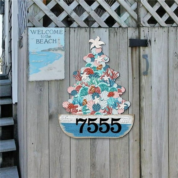 Coastal Tree Boat House Number Sign by G. DeBrekht | Coastal Sea-Life Decor - MA81931492