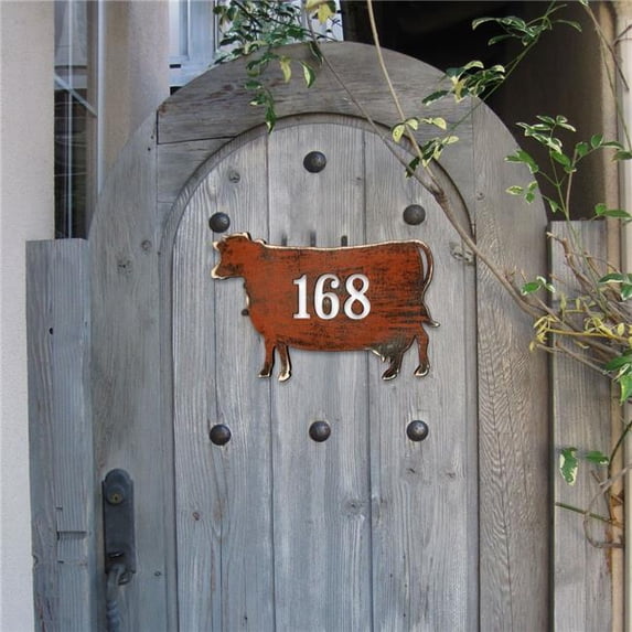 Designocracy MA98140-18 18 in. Cow Wooden Custom House Number Sign Decor