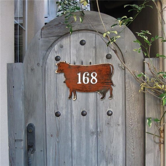 Designocracy MA98140-18 18 in. Cow Wooden Custom House Number Sign Decor
