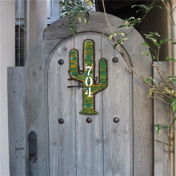 Cactus Wooden Custom House Number Sign by G. DeBrekht | Nature Wildlife Decor - MA98416