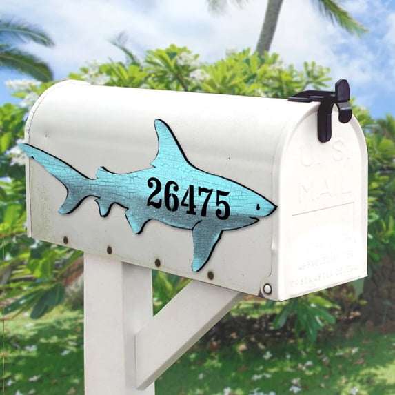 Shark Coastal Wooden House Number Sign by G. DeBrekht | Coastal Sea-Life D�cor - MA98515