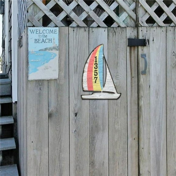 Yacht Coastal Wooden House Number Sign by G. DeBrekht | Coastal Sea-Life Decor - MA985242
